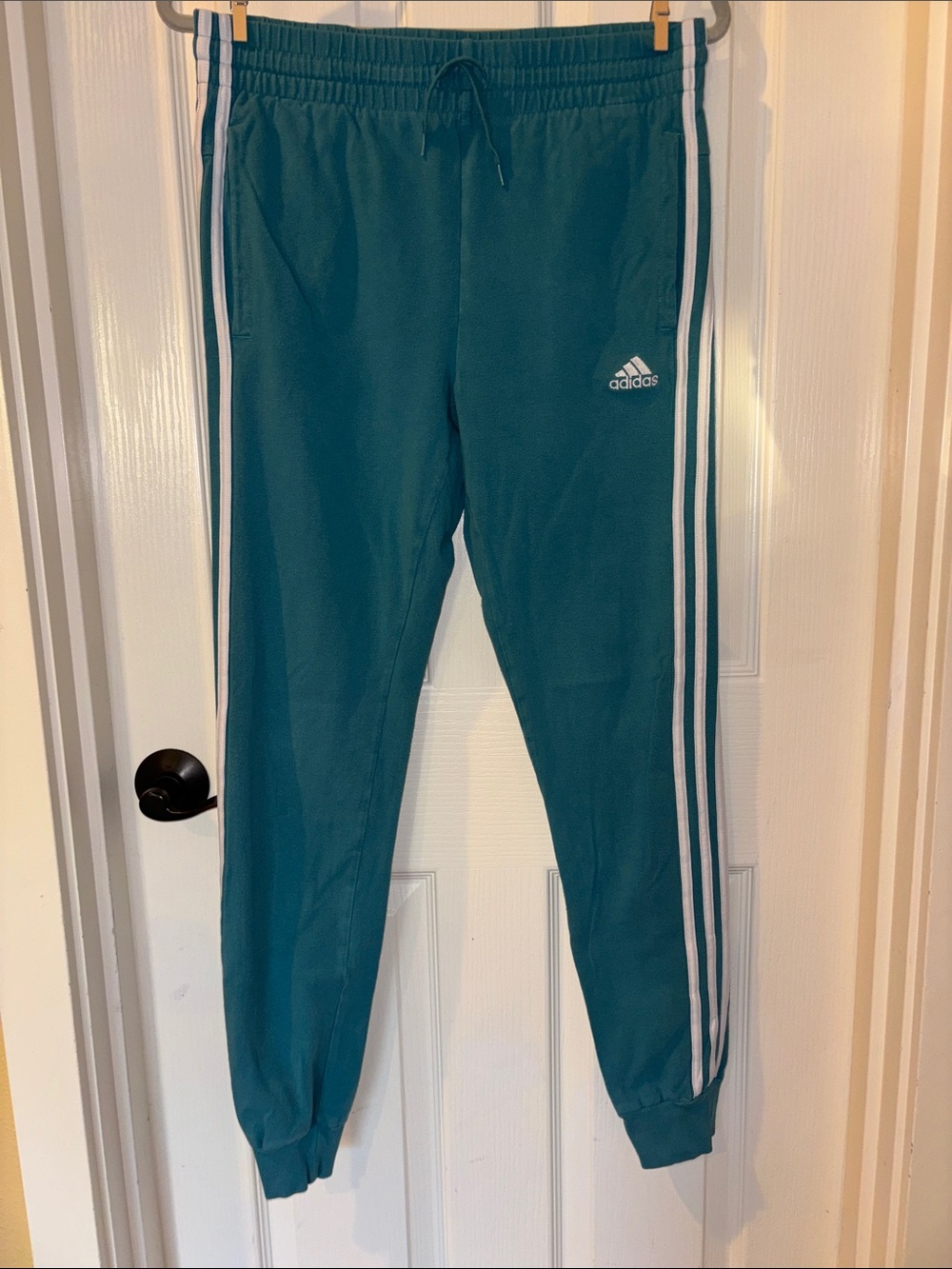 adidas Teal Joggers with White Side Stripes